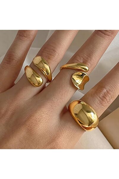 M SMİLE 3'LÜ SET ALTIN KAPLAMA EKLEM YÜZÜĞÜ