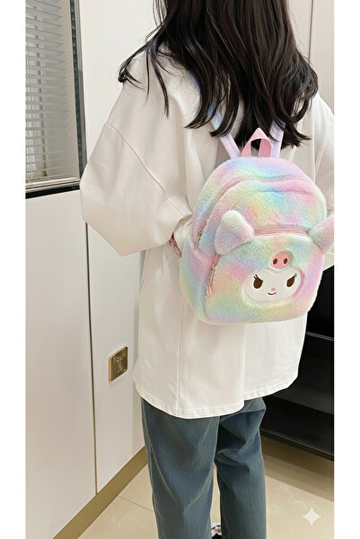 Livava Kuromi Plush Bag Girl's Zippered Backpack with Adjustable Strap, 35X30 cm