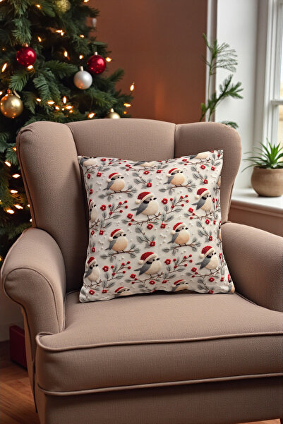 DECOROMA Husă pentru pernă cu tematică de iarnă Pasăre cu pălărie de Anul Nou...