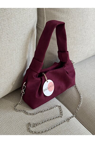BAGLOVİS Drawstring Knot Handle Suede Look Chain Strap Women's Handbag En24 Boy12