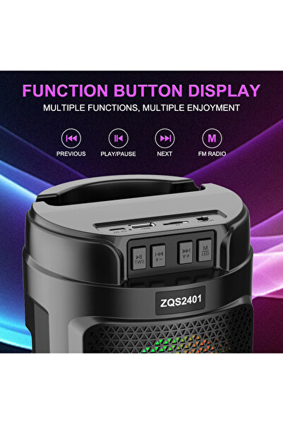 ZQS Portable Bluetooth Speaker ZQS2401 – 8W, LED Light, BT/USB/TF/FM, 800mAh Battery, Type-C Charging