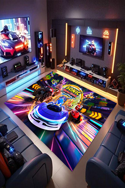 Reyhani Sonic Racıng Desenli Kaymaz Taban Makinede Yıkanabilir Çocuk Gamıng H...