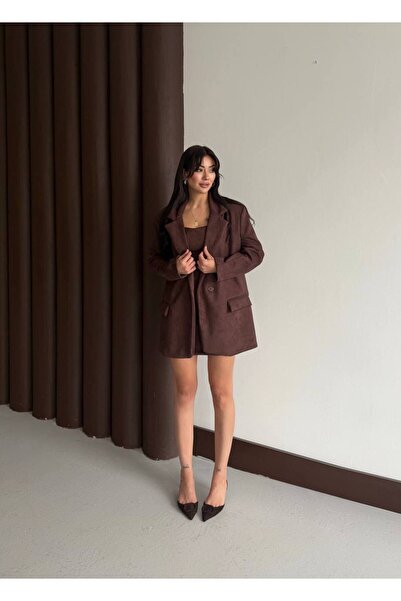 MADAME MELEK Imported Scuba Suede Fabric Strap Dress & V Shoulder Pad I Jacket Set