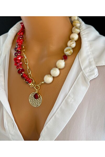 Limi Design Red Natural Stone Flower of Life Necklace-Design Necklace-New Year Necklace