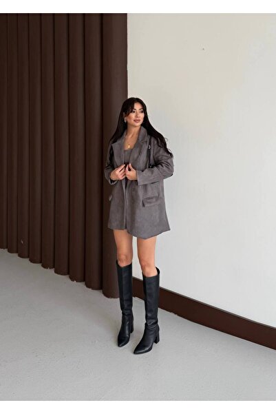 MADAME MELEK Εισαγόμενο φόρεμα με λουράκι από ύφασμα Scuba Suede & Σετ μπουφάν V βάτα