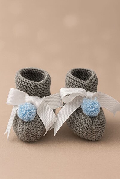 PARK BEBE Knit Booties for Baby Girl and Boy, Hand-Knitted with Pompom Bow De...