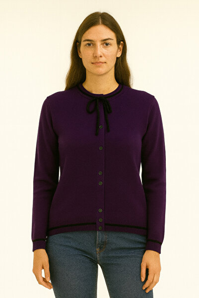 SARİTA MODA Regular Knit Cardigan with Neck Tie