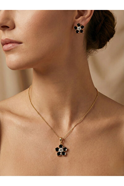 Candy طقم أقراط وقلادة من حجر النوفيريا المطلي بالمينا على شكل زهرة