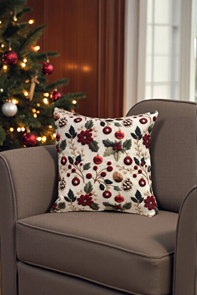 DECOROMA Husă pentru pernă Kokina Flower Ornament de Anul Nou cu model 3D Look cu imprimeu