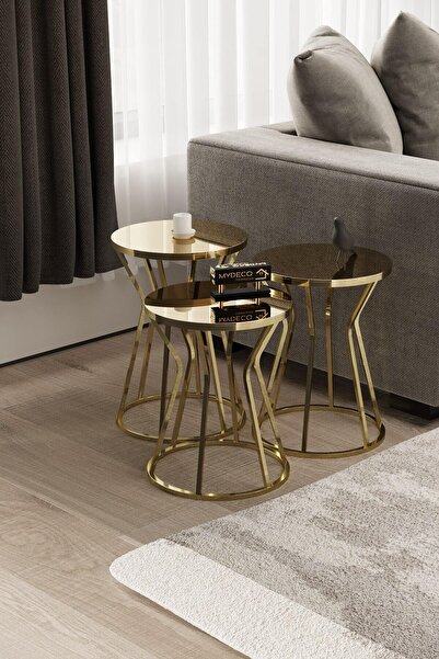 MYDECO Kum Saati Zigon Sehpa Gold Kaplama Bronz Ayna