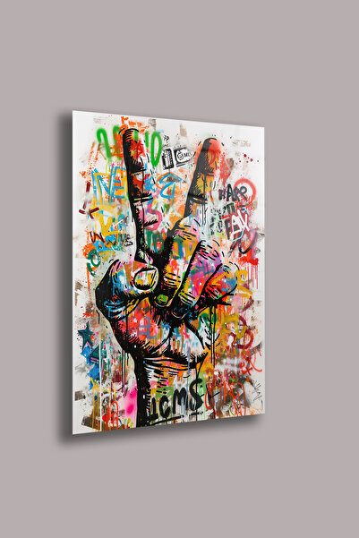 gxe.art Tablou din sticlă Peace Sign de 4 mm – Imprimare UV colorată în stil ...