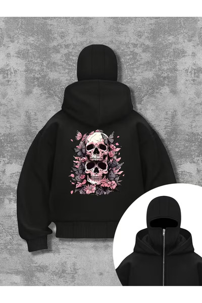 ANUSHKA Unisex Skull & Flowers Masked Fleece-Lined 3 Thread Tracksuit Set