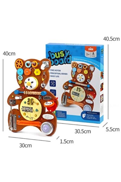 OEM Tablă senzorială Montessori - Ursuleț, 14 activități, multicoloră, 39x30x9 cm