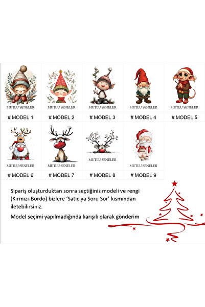 unique-g fashion accesories Kırmızı/Bordo Yılbaşı Temalı 10 Adet Saten Scrunchie Saç Tokası