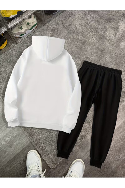 ANUSHKA Unisex Milano Printed 3 Thread Ş Fleece-Lined K Hooded Tracksuit Set