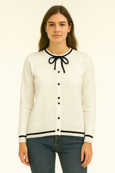 SARİTA MODA Regular Knit Cardigan with Neck Tie