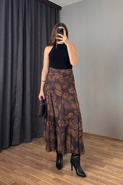 Sorridi Beli Drapeli Desenli Şifon Etek