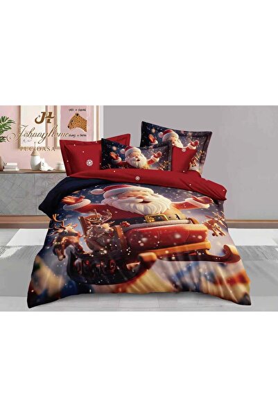 trendyhome Finet Cotton Christmas Bedding, 6 Pieces – Santa in Sleigh with Re...