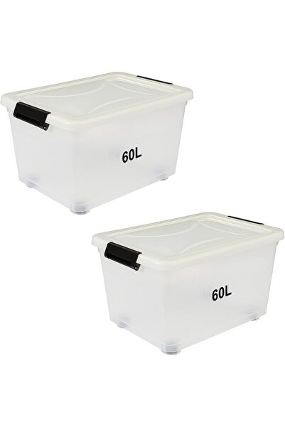 PREMIFY صندوقان للتخزين البلاستيكي سعة 60 لترًا مع أغطية قابلة للقفل - منظم ش...