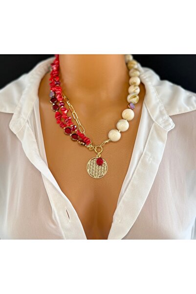 Limi Design Red Natural Stone Flower of Life Necklace-Design Necklace-New Year Necklace