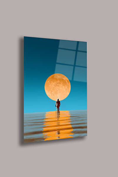 gxe.art Omul singuratic în lumina lunii, pictură pe sticlă de 4 mm – imprimar...