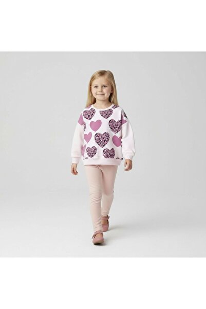 LEAKİDS Sweatshi̇rt Kiz Çocuklari İçi̇n İnci̇ Detayli Kalpli̇ Leoparli Sweat