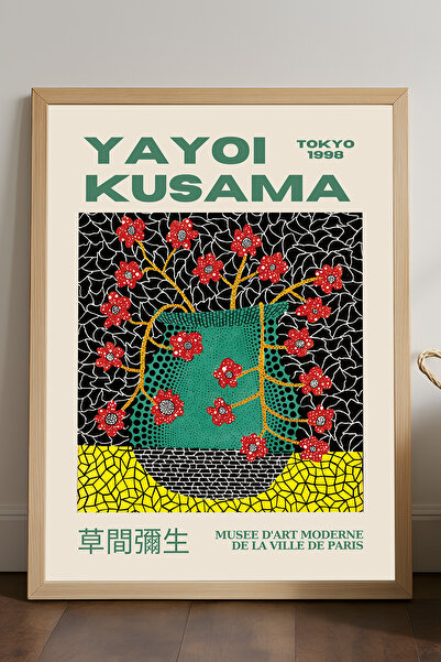 Duvarda Poster înrămat din lemn natural Yayoi Kusama, pictură decorativă de p...