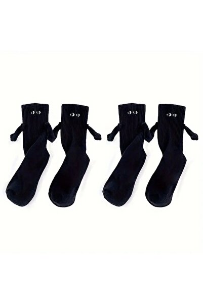 Valkry - Set of 2 Magnetic "Holding Hands" Socks for Couples, One Size, Black