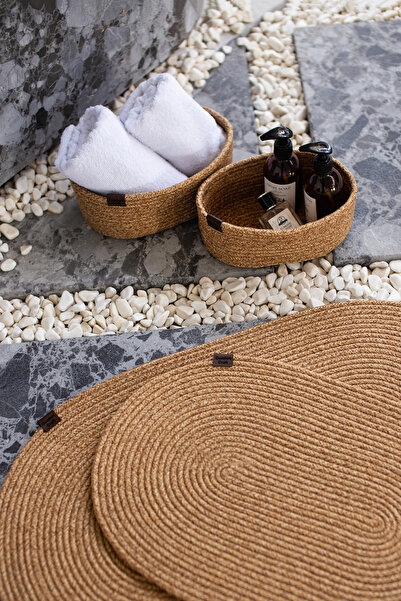 Comfort Craft Straw / Jute 4 Piece Bathroom Mat Set |   Oval Basket, Mop and Decor Set