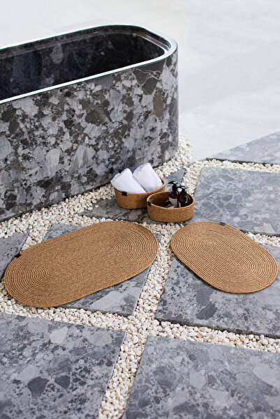 Comfort Craft Straw / Jute 4 Piece Bathroom Mat Set |   Oval Basket, Mop and Decor Set