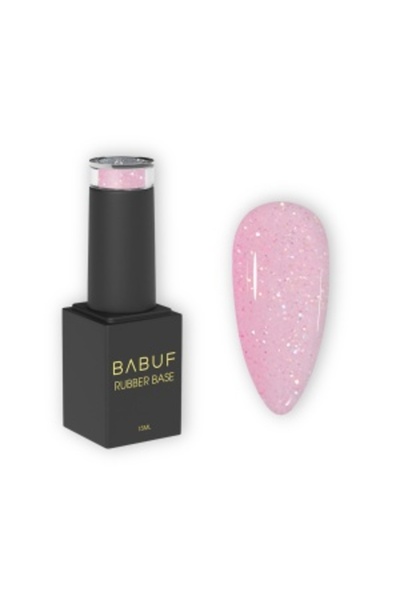 BABUF Sugar Baby Rubber Base 15ml – Milky Pink Self-Leveling Base with Delicate Glitter