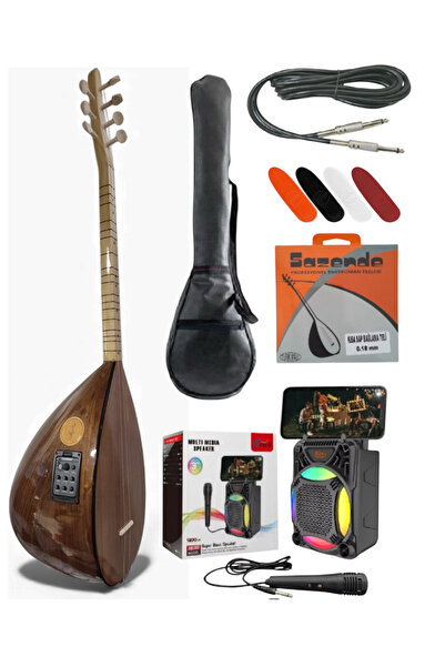 bademüzik Kısa Sap Bağlama Ceviz Ağacı Fishman Ekolayzırlı Orta Profesyonel (Amfili Set)