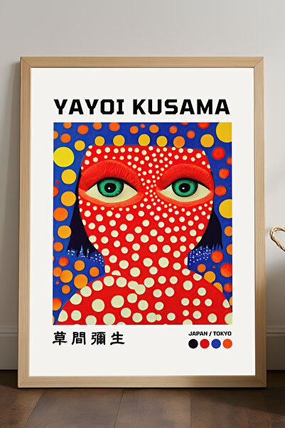 Duvarda Poster înrămat din lemn natural Yayoi Kusama, pictură decorativă de p...