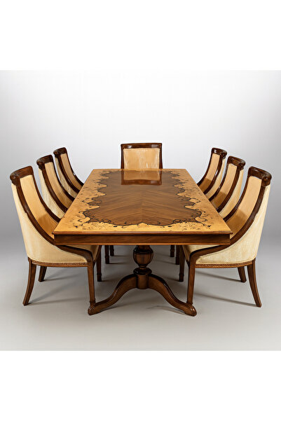 ABANOZ Rose Masif Kaplama %100 Gül ağacı 8 Kişilik Yemek Masası