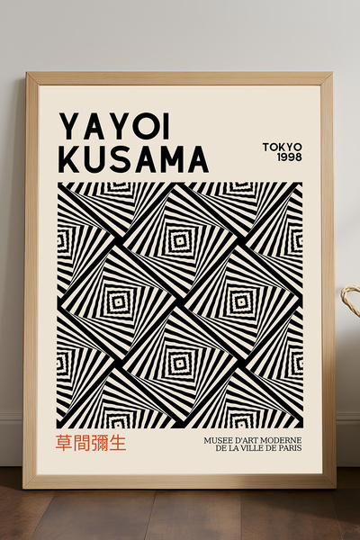 Duvarda Poster înrămat din lemn natural Yayoi Kusama, pictură decorativă de p...