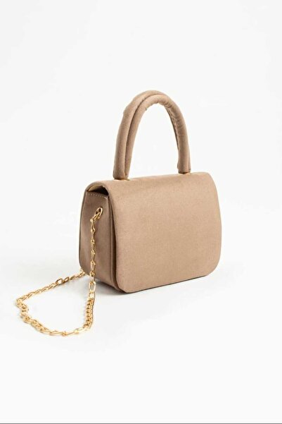 ÖZÜM TAKI Women's Suede Chain Strap Handbag and Shoulder Bag Mink Color