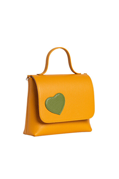 LAURA OLARU MINI LOVE Yellow Bag with Green Heart