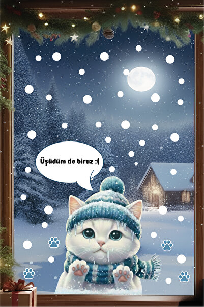 Ayza Tasarım Funny New Year Cat Sticker |   Window, Glass and Wall New Year D...