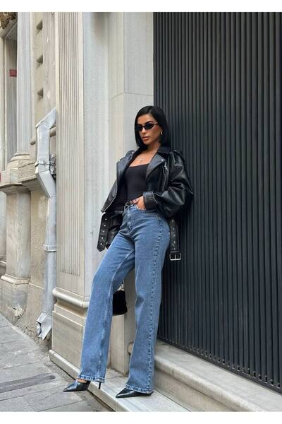 Diviny Γυναικείο παντελόνι με ψηλόμεσο μπλε χρώμα Snow Wash Regular Palazzo Jean