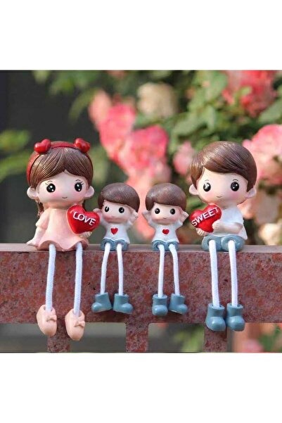 mr shopping MR SWEET LOVE 4’lü Aile Biblo Seti Oturan Sevimli Reçine Figürler...