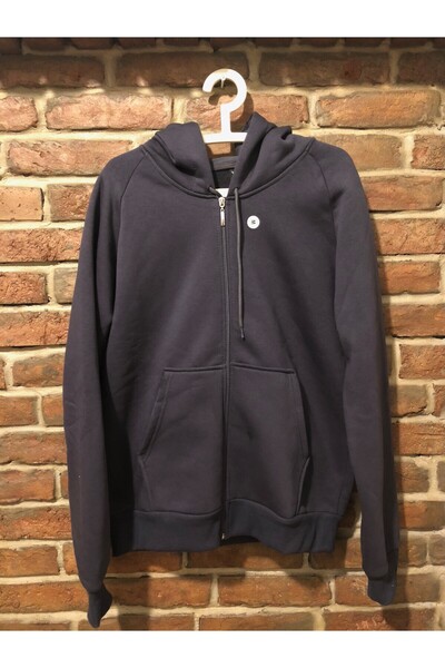 harmony factory Oversized Smoked, Gold Dice Embroidered Zippered Hooded Sweat Cardigan