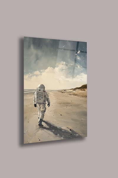 gxe.art Pictură din sticlă de 4 mm cu astronaut care plimbă pe plaja – imprim...