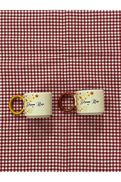 YAZICI 2'li Halka Kulplu Porselen Fincan Özel Tasarımlı Keramika Fincan