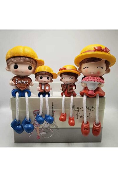 mr shopping MR SWEET LOVE 4’lü Aile Biblo Seti Oturan Sevimli Reçine Figürler...