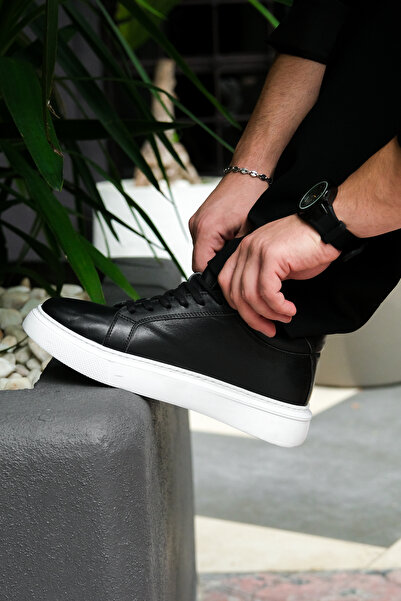 Lorvenzo Black and White Leather Sneaker +7 cm Height Increasing (Hidden Sole)