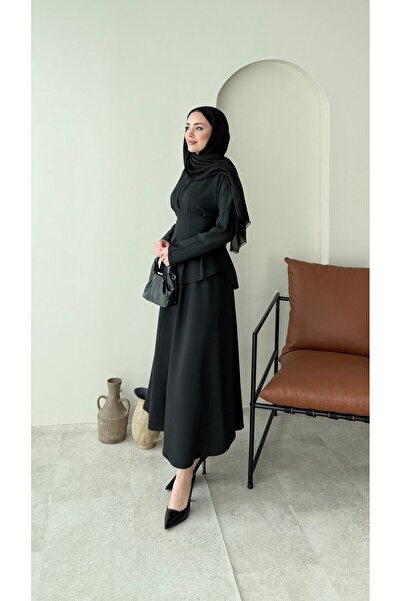 Miraydın Butik Waist-tied scuba skirt set - black