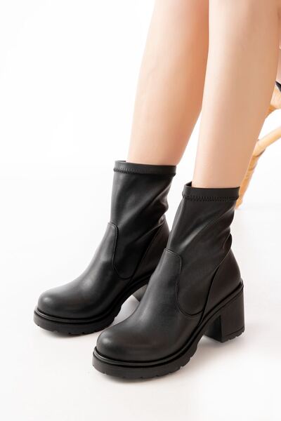 Zerenyus Zri̇n-3040 Premium Black Daily Thick Heeled Women's Boots