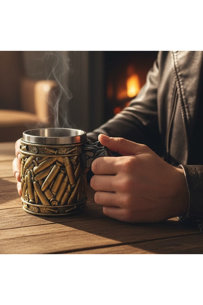 hediyesahibi 3D Mermi Desenli Metal Kupa Bardak – Tabanca Saplı Tasarım