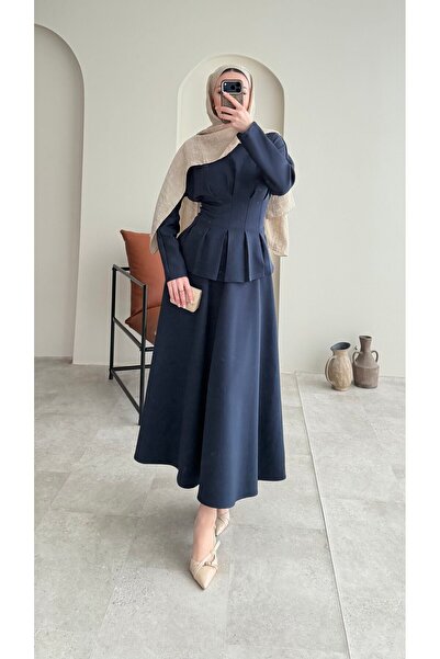 Miraydın Butik Scuba Suit with Tie-Waist Skirt – Navy Blue