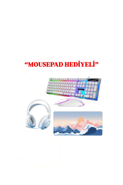 Hietech Kablolu Usb Gaming Oyuncu Klavye Mouse Set Reinbow + Oyuncu Kulaklığı + Mousepad HEDİYE